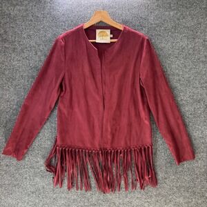Boho Fringe Festival Jacket M Suede Look‎ Maroon Cowgirl Western Vibes Y2K